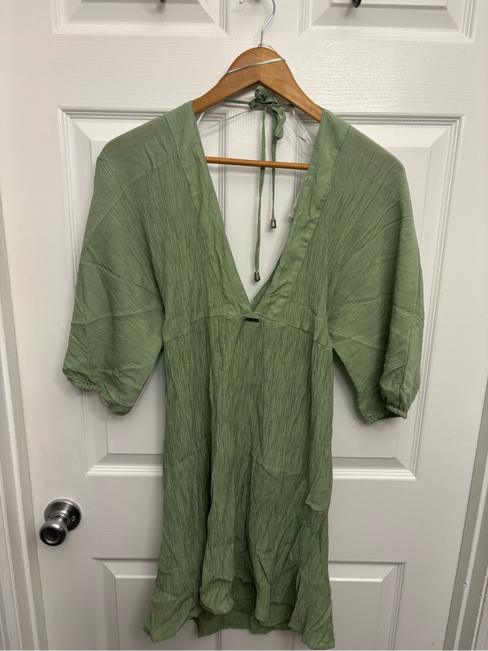 Amiani Sage Green ResortWear V-Neck/V-Back Women’s Mini Dress/Swimsuit Coverup - Picture 1 of 10